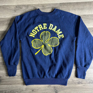 VTG Notre Dame Sweatshirt‎ Size Small Raglan Signal Tag 1980s Clover Made in USA